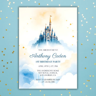 Fairytale Prince Royal Castle Blue Boy Birthday Einladung