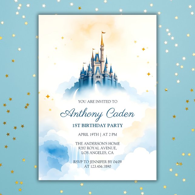 Fairytale Prince Royal Castle Blue Boy Birthday Einladung (Fairytale Prince Royal Castle Blue Boy Birthday Invitation)