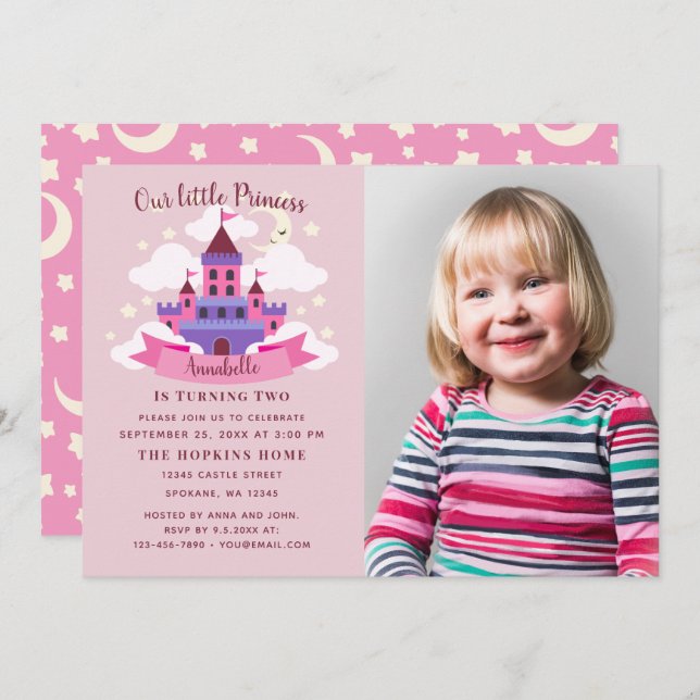 Fairytale Princess Burg Foto Einladung (Vorne/Hinten)