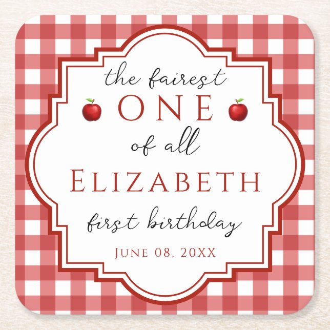 Fairytale Princess Fairest One Red Kariert Geburts Rechteckiger Pappuntersetzer (Vorderseite)