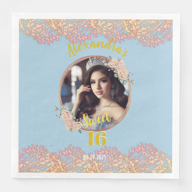 Fairytale Princess Glitzer 16 . Geburtstag Serviette (Vorderseite)