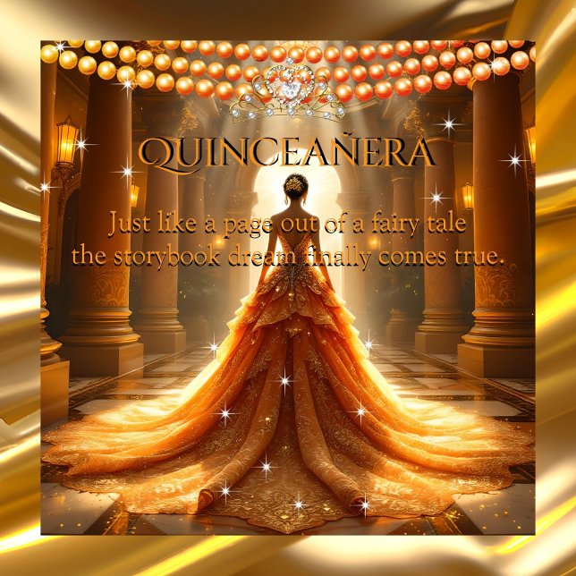 Fairytale Quinceanera 15. Geburtstag Orange Gold Einladung (Von Creator hochgeladen)