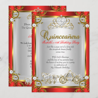 Fairytale Quinceanera 15. Geburtstag Rotes Gold Einladung
