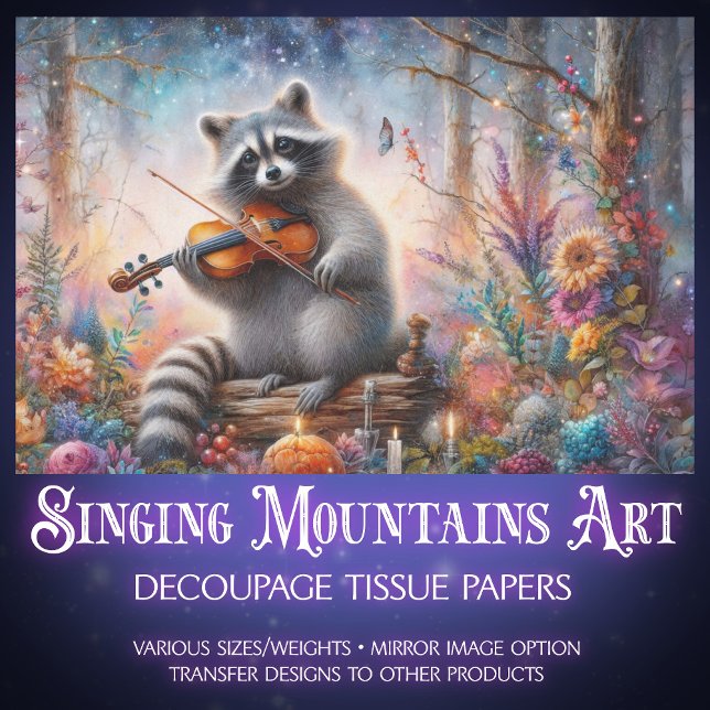 Fairytale Raccoon Musiker Blumendekoupage Seidenpapier (Von Creator hochgeladen)