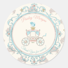 Fairytale Royal Carriage Princess Crown Blush Aqua Runder Aufkleber