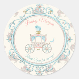 Fairytale Royal Carriage Princess Crown Blush Aqua Runder Aufkleber