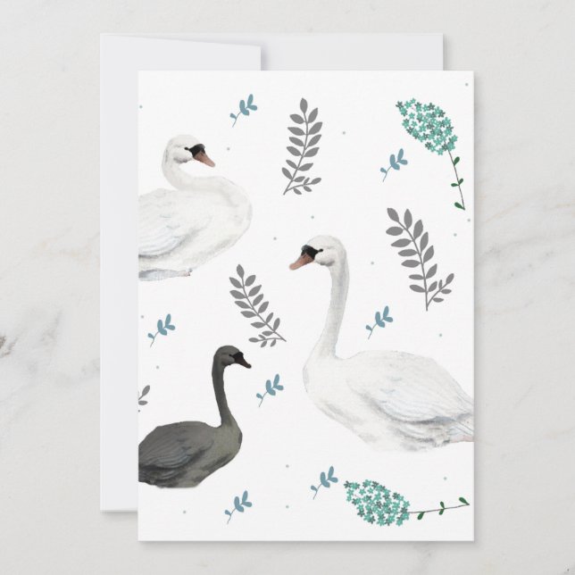 Fairytale Swan Illustration Folk Botanical Einladung (Vorderseite)