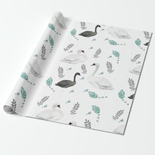 Fairytale Swan Illustration Folk Botanical Geschenkpapier