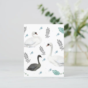 Fairytale Swan Illustration Folk Botanical Postkarte