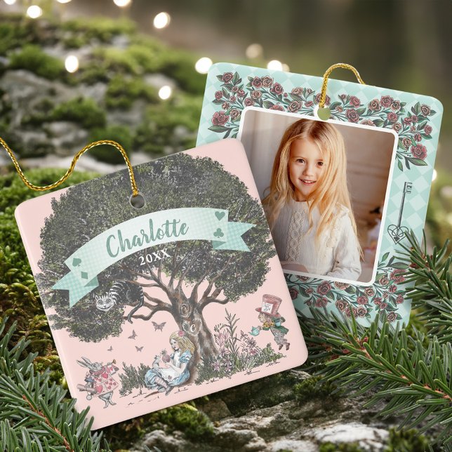 Fairytale Tree Alice in Wonderland Name & Photo Keramikornament (Fairytale Tree Alice in Wonderland Name & Photo Ceramic Ornament)