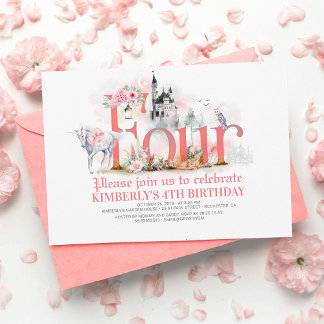 Fairytale Unicorn Burg 4. Geburtstag Einladung