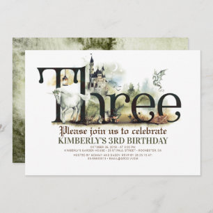 Fairytale Unicorn Dragon Magic Burg 3 Geburtstag Einladung