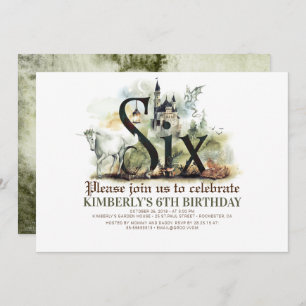 Fairytale Unicorn Dragon Magic Burg 6 Geburtstag Einladung