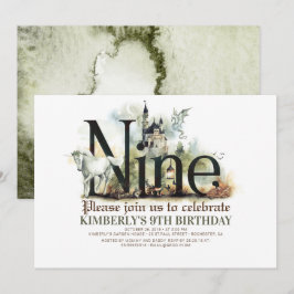 Fairytale Unicorn Dragon Magic Burg 9 Geburtstag Einladung