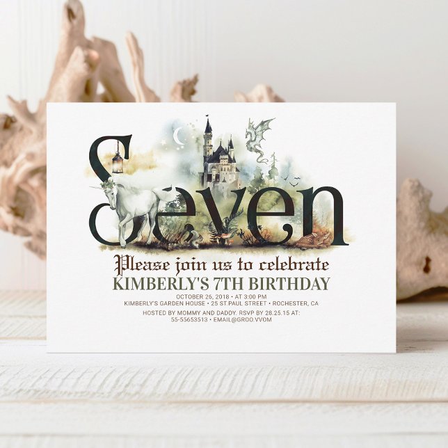 Fairytale Unicorn Dragon Magic Castle 7. Geburtsta Einladung (Von Creator hochgeladen)
