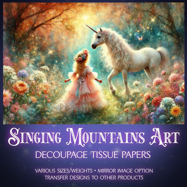 Fairytale Unicorn Little Flower Girl Decoupage  Seidenpapier (Von Creator hochgeladen)