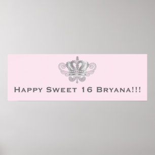 Fairytale Vintag Crown Royal Pink Birthday Banner Poster