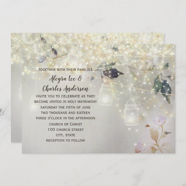 Fairytale Woodsy Farmhouse Mason Jar Wedding Einladung (Vorne/Hinten)