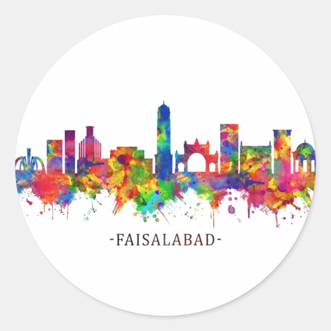Faisalabad Pakistan Skyline Runder Aufkleber (Vorderseite)