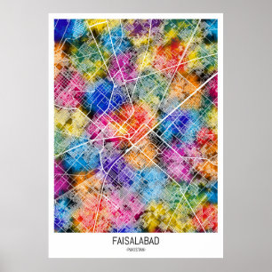 Faisalabad Pakistan Stadtkarte Poster