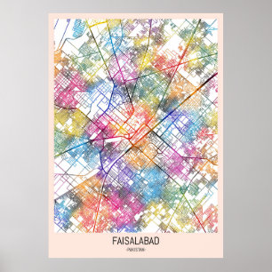 Faisalabad Pakistan Stadtkarte Poster