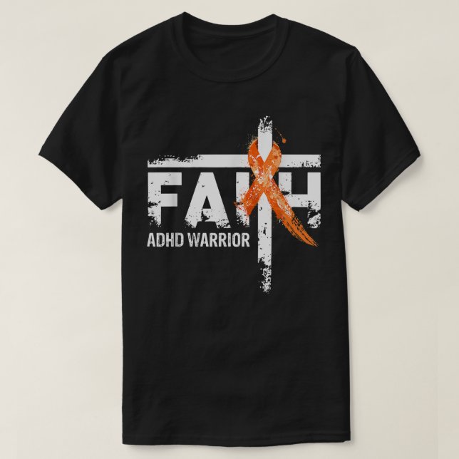 Faith ADHD Awareness Orange Ribbon Christlich Cros T-Shirt (Design vorne)