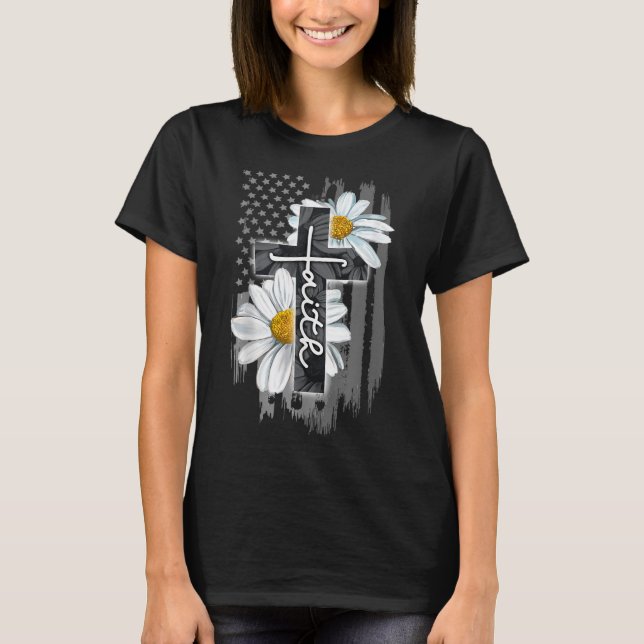 Faith American Flag Daisy Christlich Faith Jesus G T-Shirt (Vorderseite)
