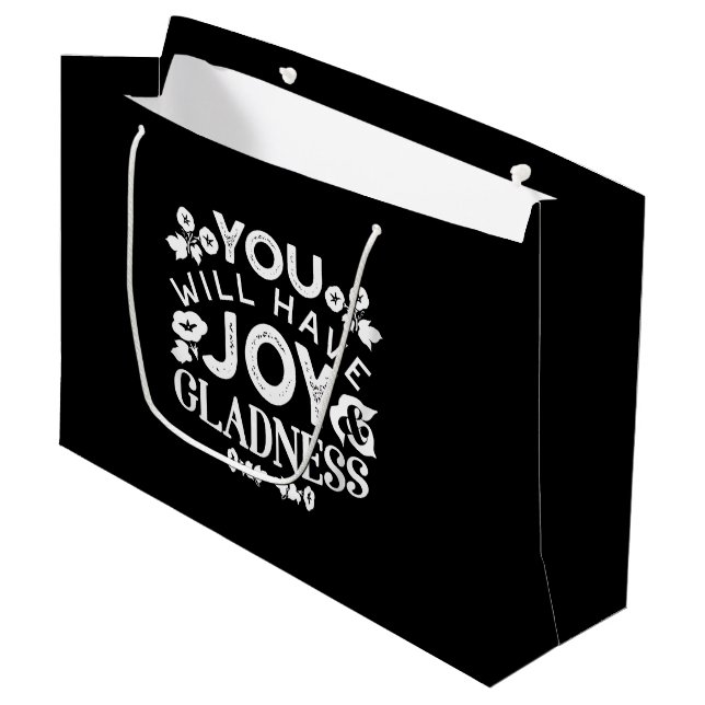 Faith and Happiness – Joy and Gladness Quotes Große Geschenktüte (Vorderseite Schrägansicht)
