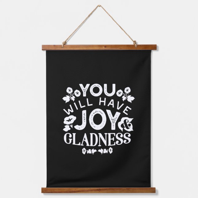 Faith and Happiness – Joy and Gladness Quotes Wandteppich Mit Holzrahmen (Vorderseite)