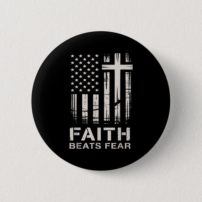 Faith Beats Fear American Flag Christian Cross  Button (Vorderseite)