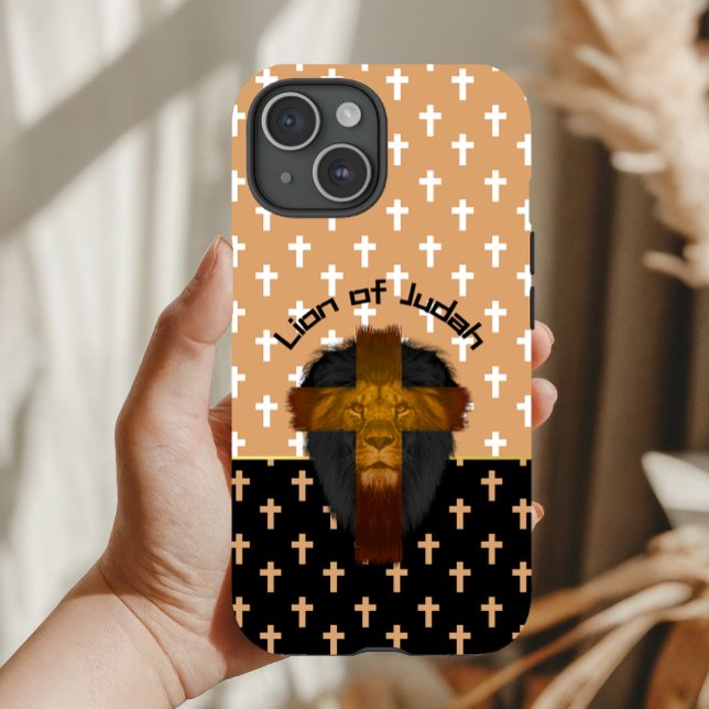 Faith Beige Black White Crosses Lion of Judah Case-Mate iPhone Hülle (Von Creator hochgeladen)
