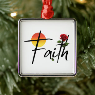 Faith Black Typografy mit Rose Ornament Aus Metall