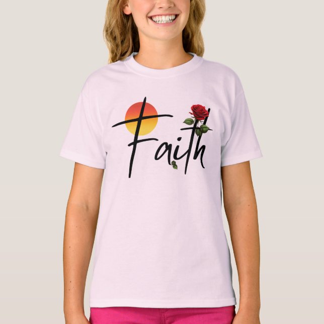 Faith Black Typografy mit Rose T-Shirt (Vorderseite)