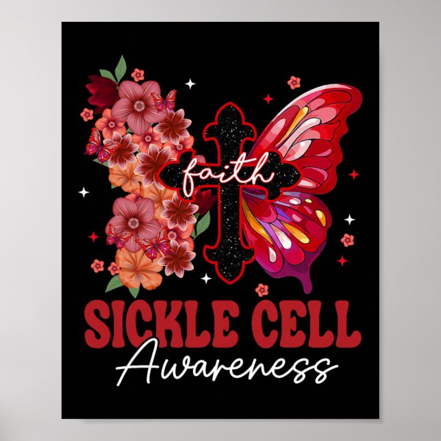 Faith Butterfly Christlich Cross Sickle Cell Aware Poster (Vorne)