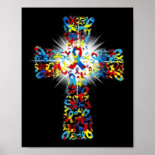 Faith Christlich Cross Ribbon Puzzle Autismus Awar Poster