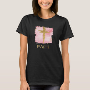 *~* FAITH Christlicher PinK Cross Gold Glitzer T-Shirt