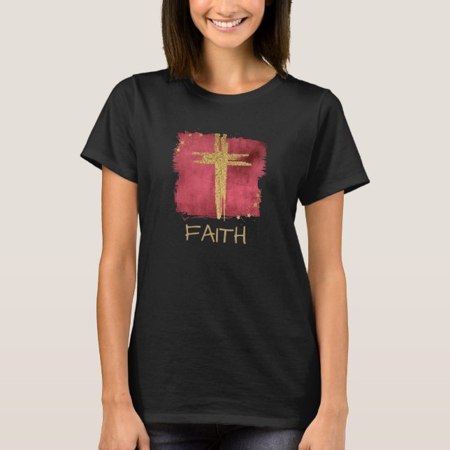 *~* FAITH Christlicher Red Cross Gold Glitzer T -  T-Shirt (Vorderseite)