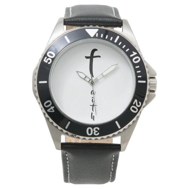 Faith Cross Black and White Modern Typografy Armbanduhr (Vorderseite)