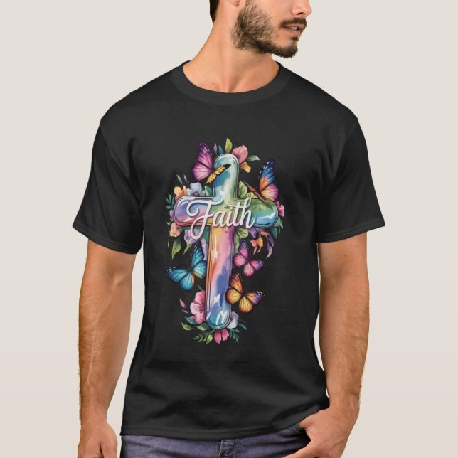 Faith Cross Butterflies Floral Religious Christ Fl T-Shirt (Vorderseite)