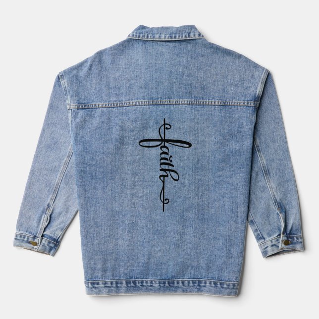 Faith Cross Calligraphy Jeansjacke (Rückseite)