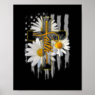 Faith Cross Lässig Cross Daisy US Flag Floral Poster