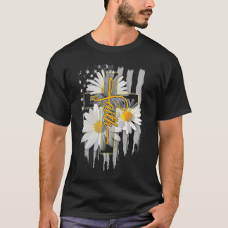 Faith Cross Lässig Cross Daisy US Flag Floral T-Shirt