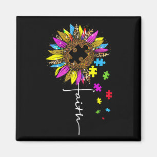 Faith Cross Sonnenblumen Autismus Mama Leopard Puz Magnet