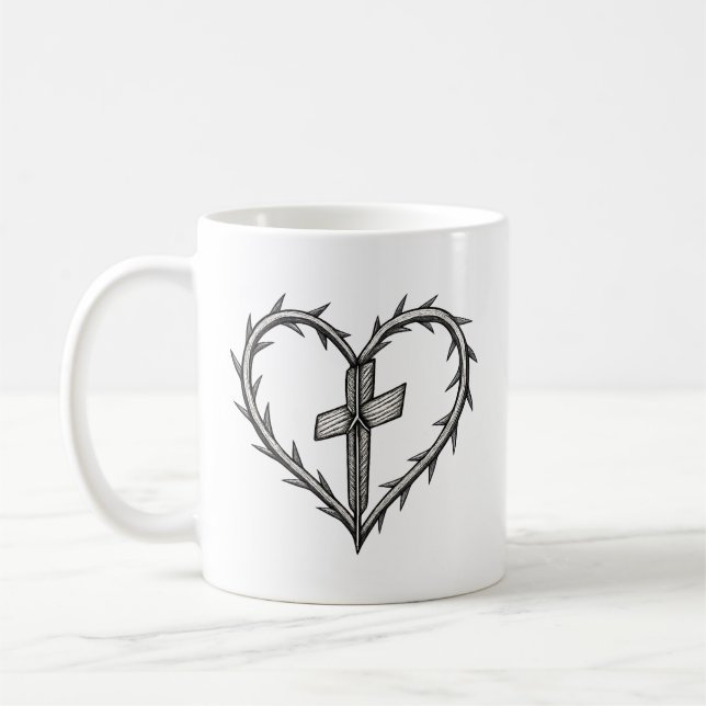 Faith Cross und Thorn Heart Christlich Kaffeetasse (Links)
