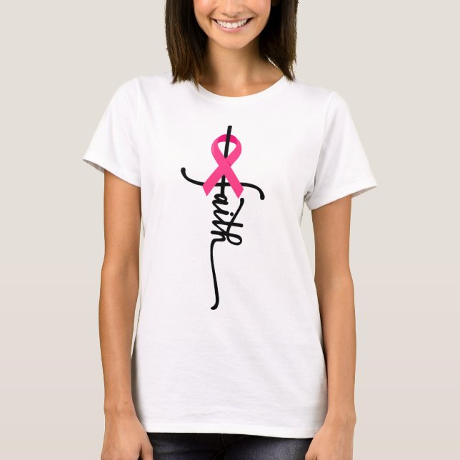 Faith Cross Warrior Survivor Pink Ribbon Brust Ca T-Shirt (Vorderseite)