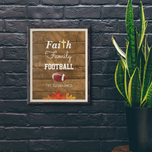 Faith Family Football Personalisiert Rustikales Ze Poster