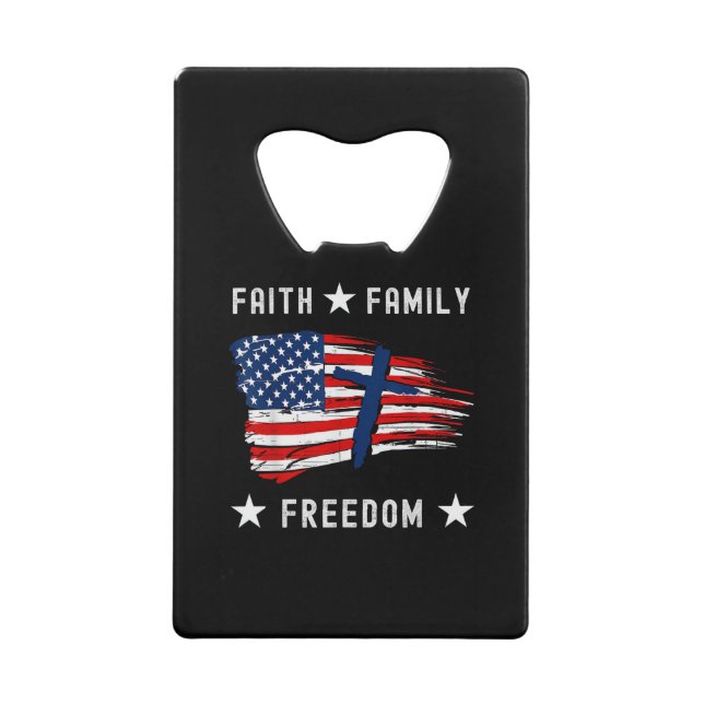 Faith Family Freedom America Patriotic Christlich Geldbeutel Flaschenöffner (Vorderseite)