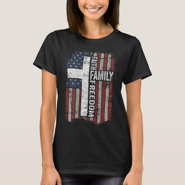 Faith Family Freedom - Christliche Vintage Flagge  T-Shirt (Vorderseite)