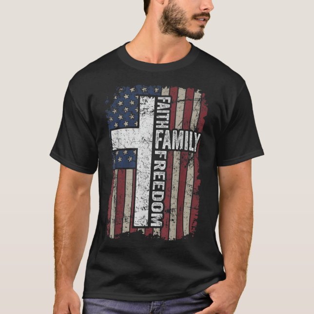Faith Family Freedom Patriotic Christliche Vintag  T-Shirt (Vorderseite)