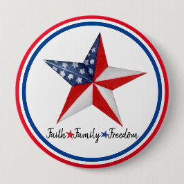Faith Family Freedom Red White Blue Star Patriotic Button
